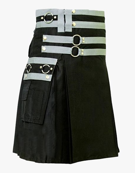 Elegant Black Utility Kit with White Nylons - Scottish Kilt Jacket™ USA-UK