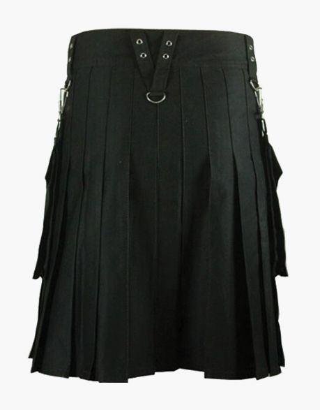DETACHABLE POCKETS ON A BLACK UTILITY KILT - Scottish Kilt Jacket™ USA-UK