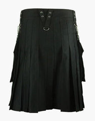 DETACHABLE POCKETS ON A BLACK UTILITY KILT - Scottish Kilt Jacket™ USA-UK