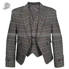 Brown Argyll Tweed Wool Jacket With Vest And Waistcoat Kilt Jackets