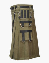 Green utility kit made of cotton-olive - Scottish Kilt Jacket™ USA-UK