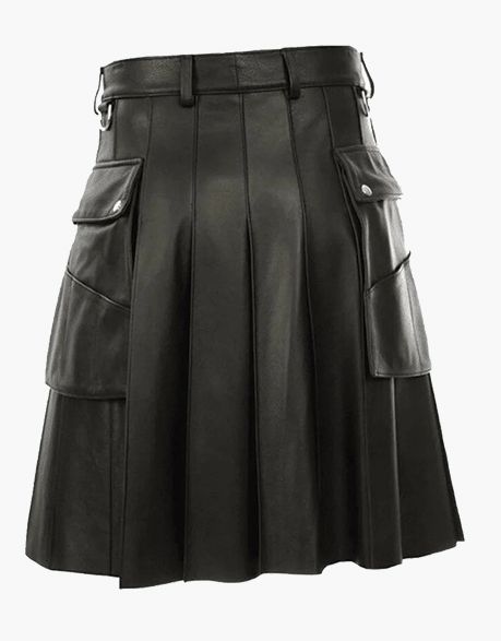 MODERN BLACK LEATHER KILT - Scottish Kilt Jacket™ USA-UK