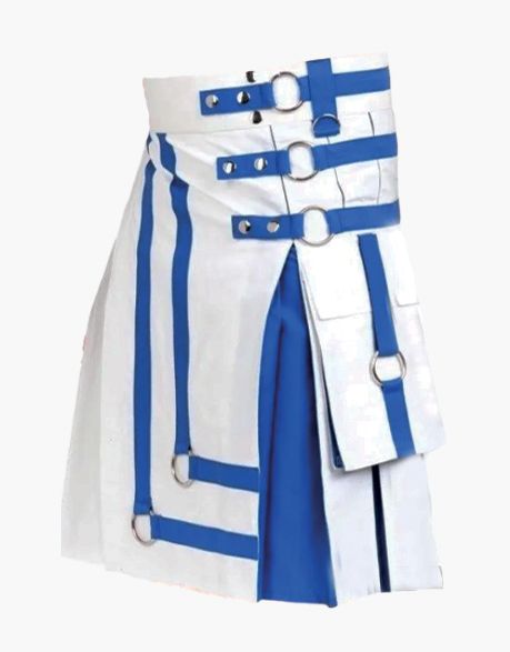 WHITE AND BLUE HYBRID KILT IN A GOTHIC STYLE - scottish kilt jacket