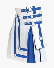 WHITE AND BLUE HYBRID KILT IN A GOTHIC STYLE - scottish kilt jacket