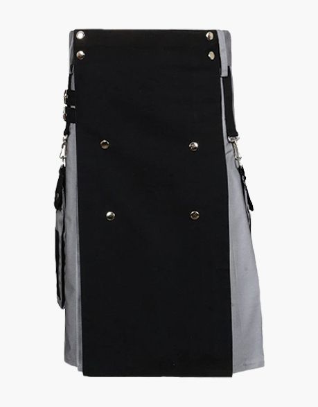 Two-tone utility hybrid kit in grey and black color - scottish kilt jacket