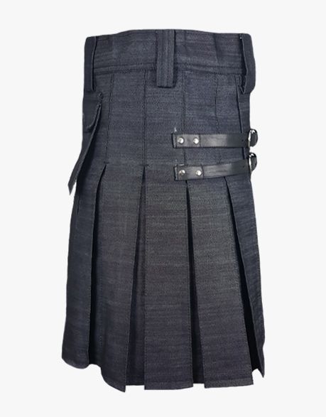 DENIM KILT WITH HEAVY DUTY LEATHER - Scottish Kilt Jacket™ USA-UK