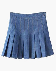 Blue denim little skirt with pleats for ladies - Scottish Kilt Jacket™ USA-UK