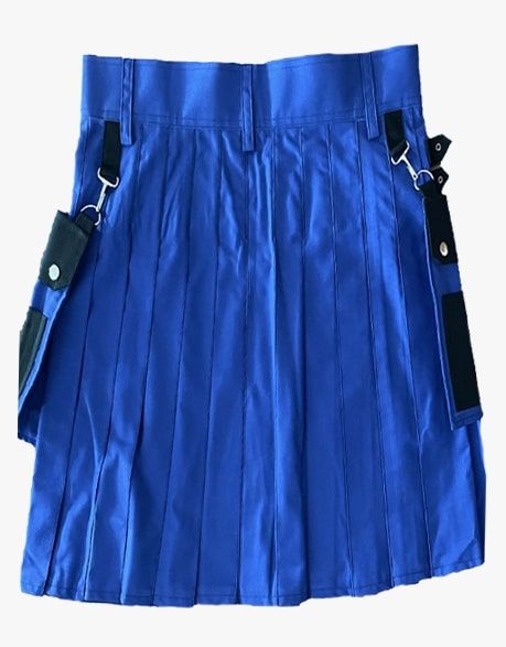MEN'S DETACHABLE POCKET UTILITY KILT IN BLACK AND BLUE - Scottish Kilt Jacket™ USA-UK