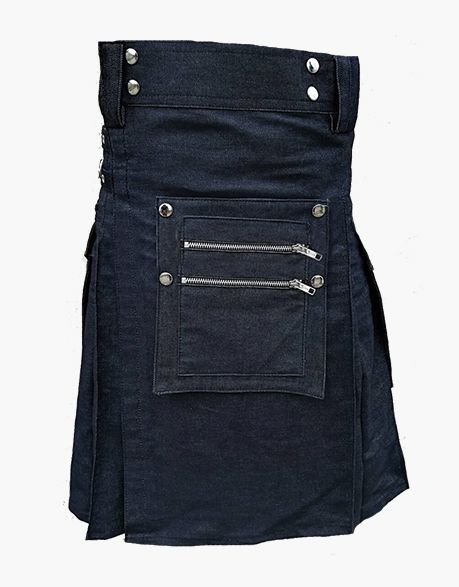 MEN'S DETACHABLE FRONT POCKET BLUE DENIM KILT - Scottish Kilt Jacket™ USA-UK