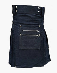 MEN'S DETACHABLE FRONT POCKET BLUE DENIM KILT - Scottish Kilt Jacket™ USA-UK