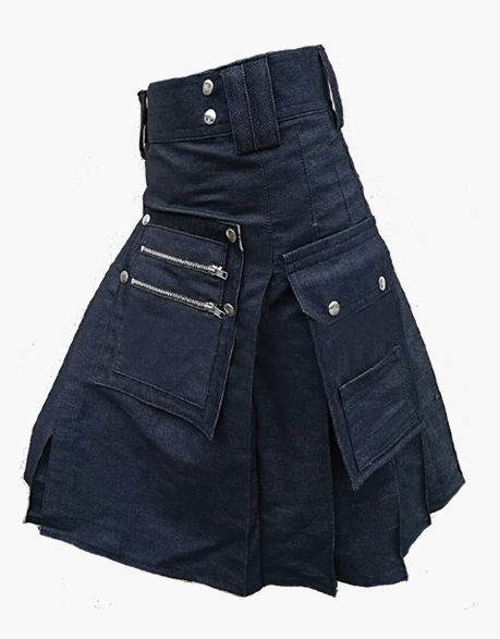 MEN'S DETACHABLE FRONT POCKET BLUE DENIM KILT - Scottish Kilt Jacket™ USA-UK
