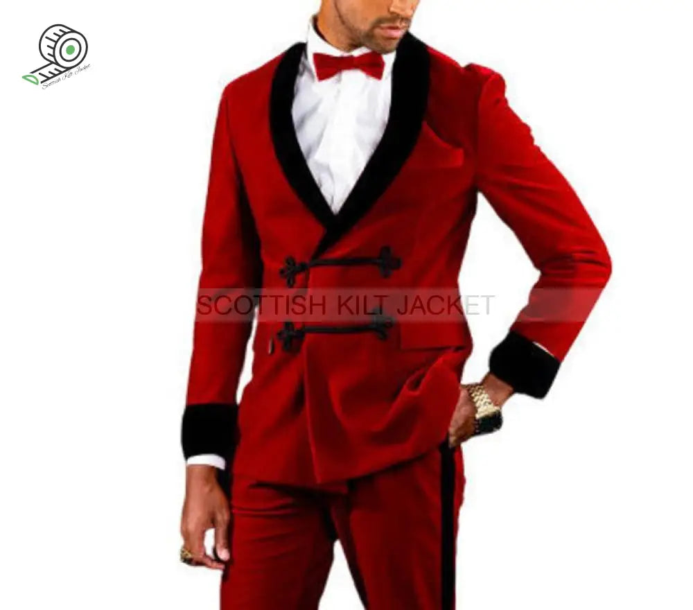 Men’s Red Velvet Wedding Blazers Smoking Jackets