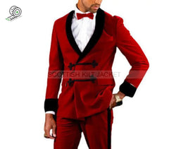 Men’s Red Velvet Wedding Blazers Smoking Jackets