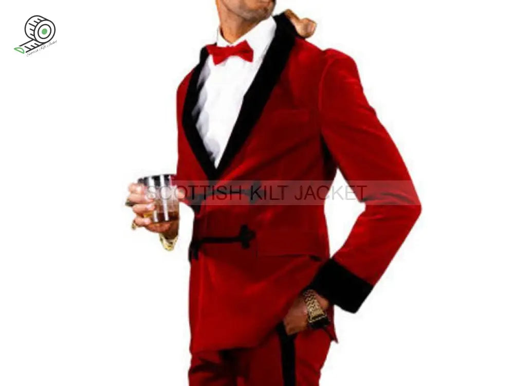 Men’s Red Velvet Wedding Blazers Smoking Jackets