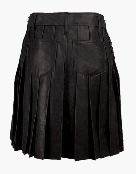 MEN'S KILT IN BLACK PLEATED LEATHER - Scottish Kilt Jacket™ USA-UK