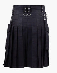 Utility kilt in black with white outline - Scottish Kilt Jacket™ USA-UK