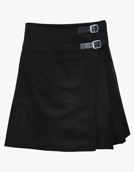 Ladies' Plain Black Short Tartan Kilt - Scottish Kilt Jacket™ USA-UK