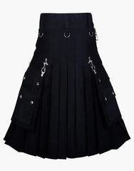 CHARMING UTILITY KILT IN PURE BLACK WITH CHAINS - Scottish Kilt Jacket™ USA-UK