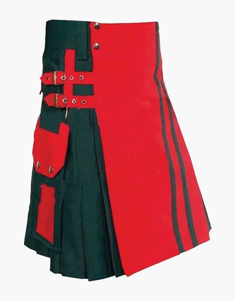 TWO-TONE KILT IN RED AND BLACK WITH DETACHABLE APRON - Scottish Kilt Jacket™ USA-UK