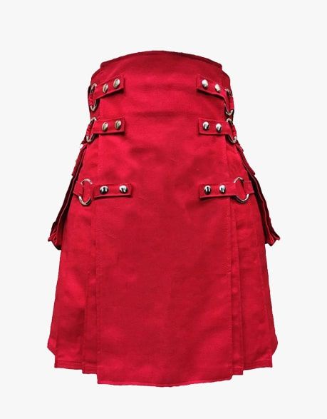RED GOTHIC UTILITY KILT WITH CHAINS - RED CANVAS KILT - Scottish Kilt Jacket™ USA-UK
