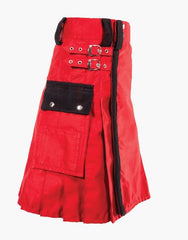 BLACK STRAPS ON A RED UTILITY KILT - Scottish Kilt Jacket™ USA-UK