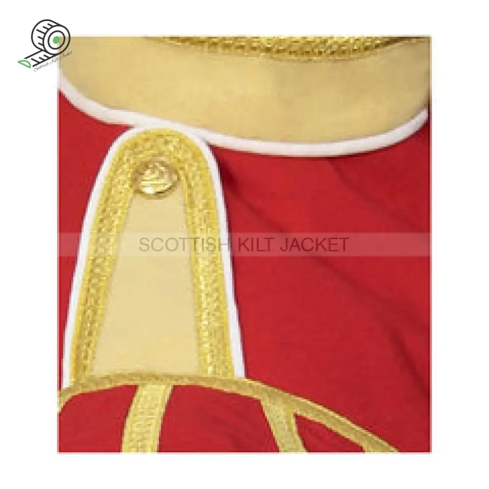 Red Wool Pipe Band Doublet With Camel Collar Epaulets And Cuffs Jacket