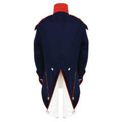 Back view of Napoleon Military Jacket, a historical tailcoat costume for reenactments and theatrical performances.