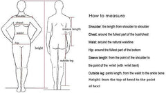 Guide on how to measure body dimensions for accurate fitting, including shoulder, chest, waist, and hip measurements.