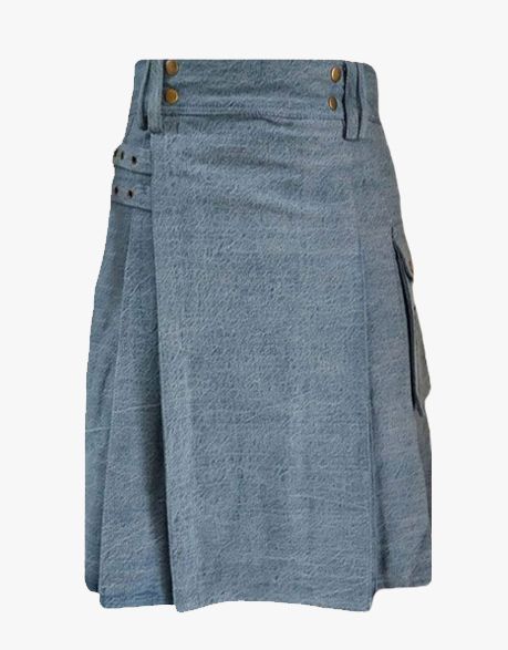 Men's Sky Blue Denim Kilt - Scottish Kilt Jacket™ USA-UK