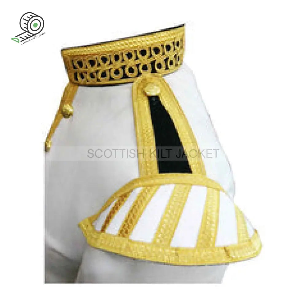 White Wool Pipe Band Doublet With Gold Braid And Piping Jacket