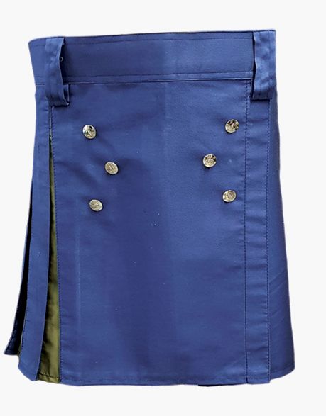 StUDDED APRON HYBRID KILT WHOMENS BLUE AND OLIVE GREEN - Scottish Kilt Jacket™ USA-UK